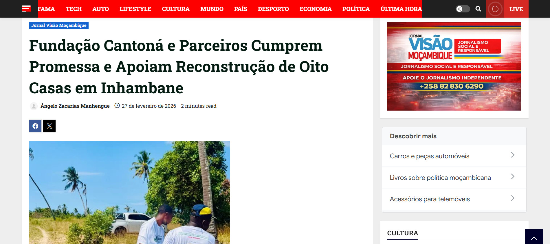 Fundação Cantoná e Parceiros Cumprem Promessa e Apoiam Reconstrução de Oito Casas em Inhambane
